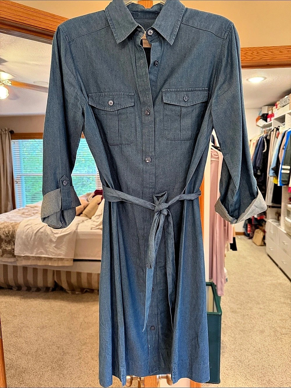 LOFT Women'Small Denim Chambray Shirt Dress Size Small Like New
